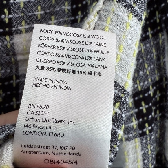 PILCRO Plaid Button Front Blouse Black Cream Lightweight Top Small Anthropologie - Picture 9 of 12